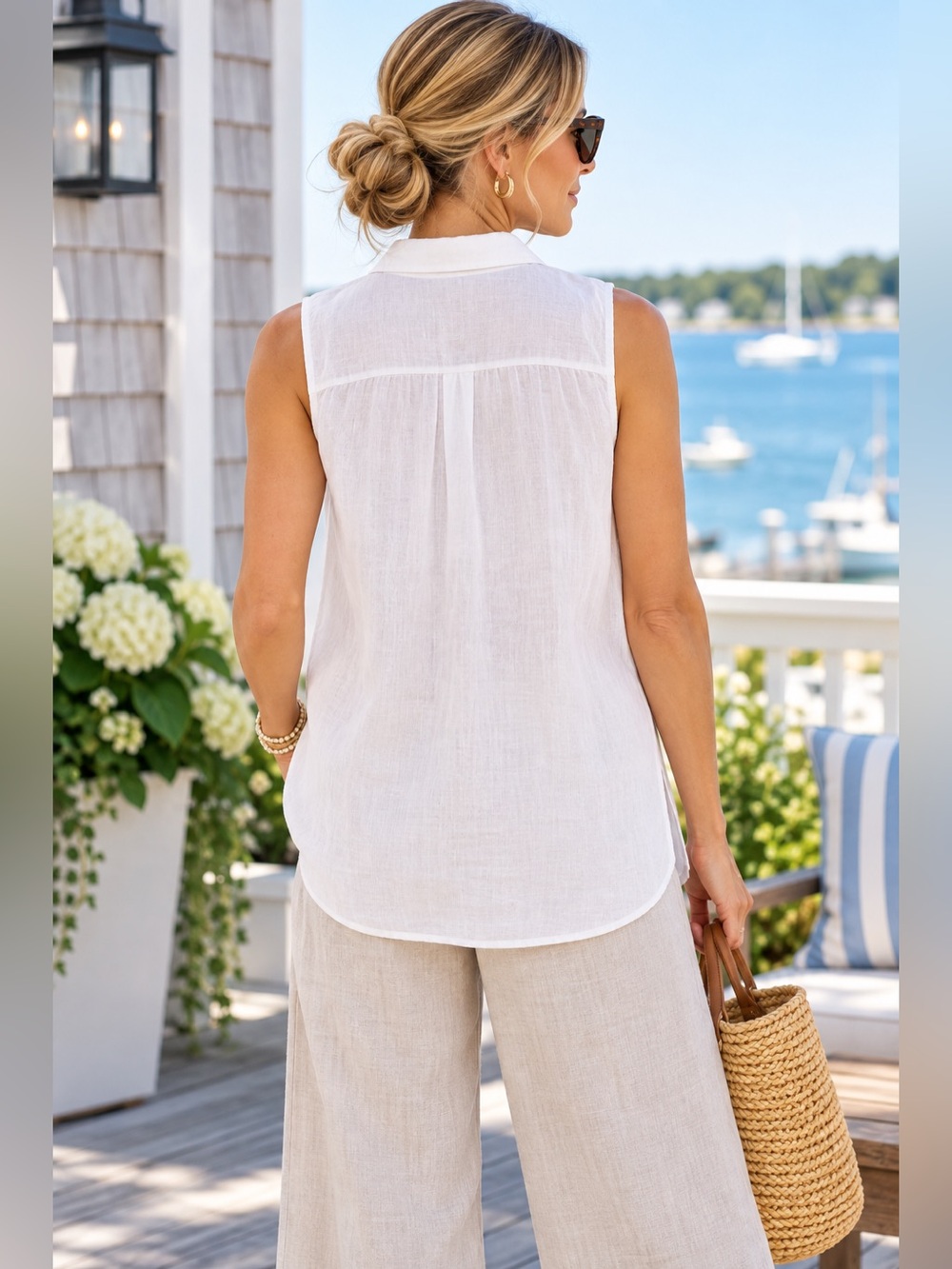 J.Jill Love Linen White 100% Linen Sleeveless Button Front Tunic Top Medium - Picture 2 of 7
